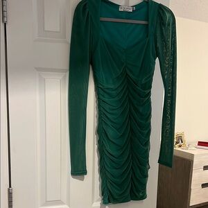 Emerald Green Square Neck Ruched Bodycon Dress